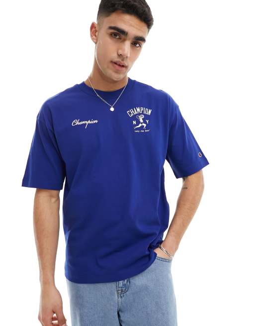 Champion - T-shirt blu scuro con stampa del logo sul retro, 3 di 4