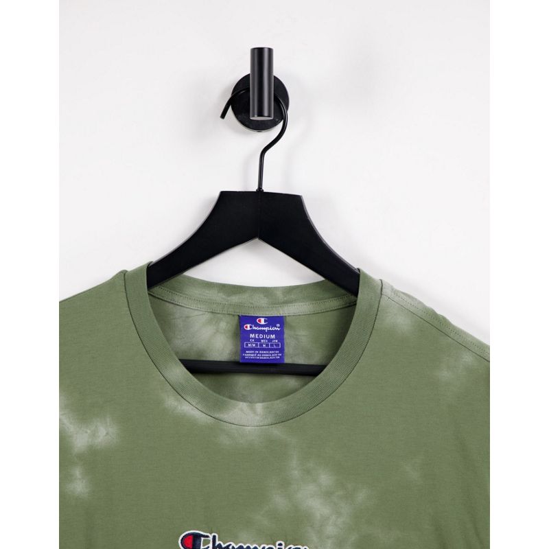 Uomo Activewear Champion - T-shirt con logo piccolo sul petto, colore verde tie-dye
