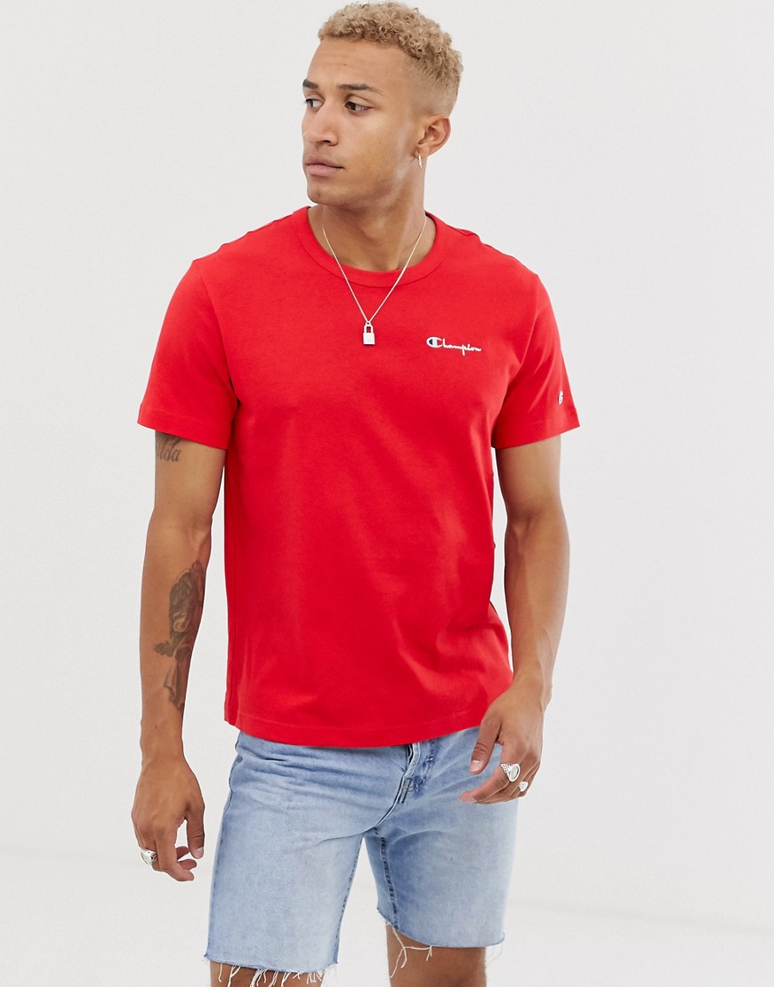 Champion - T-shirt con piccolo logo rossa-Rosso