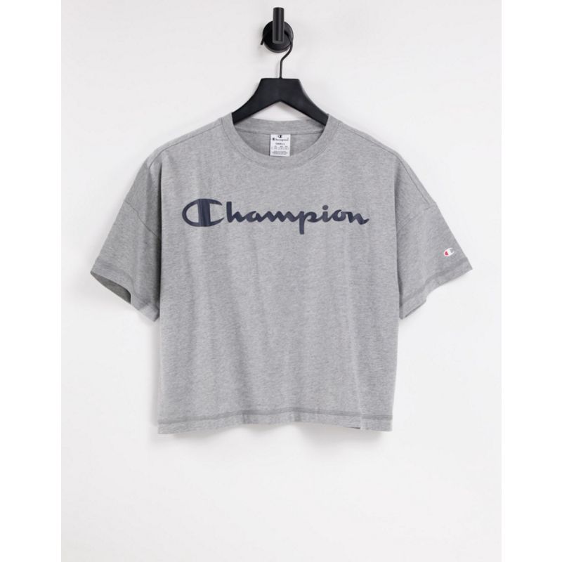 Champion - T-Shirt corta squadrata grigia con logo grande