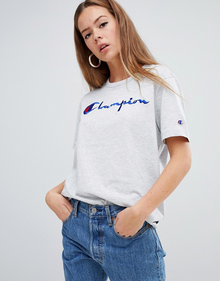 Champion – T-shirt i reverse weave-material och oversize-modell med logga framtill-Grå