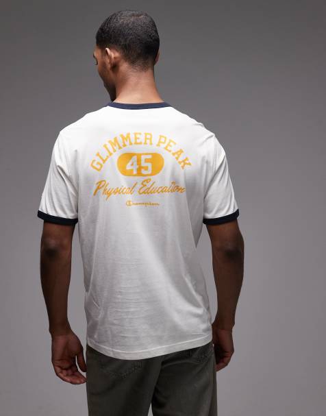 Champion - T-shirt imprimé à bordures contrastantes - Blanc cassé/noir - view 1