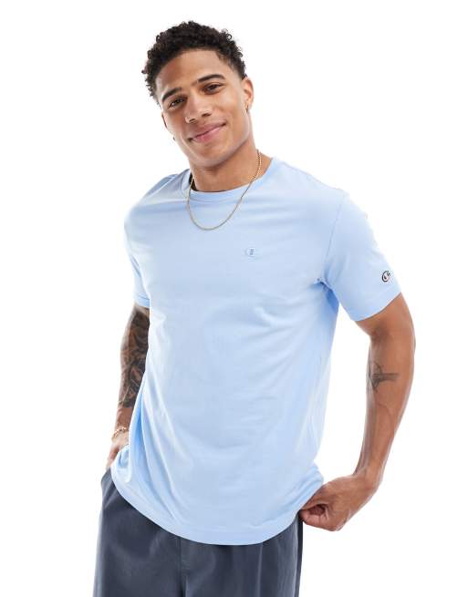 Champion - T-shirt in lichtblauw met klein logo in dezelfde tint