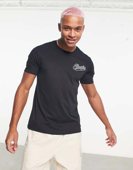 Champion – T-Shirt in Schwarz mit Vintage-Logo