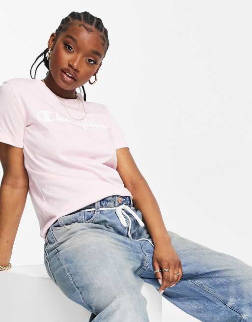 Champion - T-shirt met groot logo in roze
