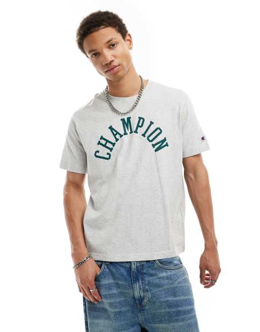 Champion - T-shirt met logo in collegestijl in gemêleerd grijs