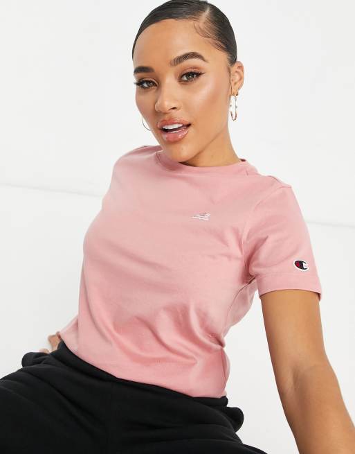 Champion – T-Shirt mit kleinem Logo, Rosa