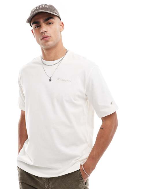 Champion – T-Shirt mit Rundhalsausschnitt in gebrochenem Weiß