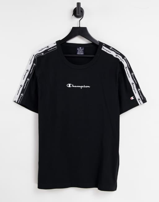 Champion - T-shirt nera con fettucce con scritta del logo