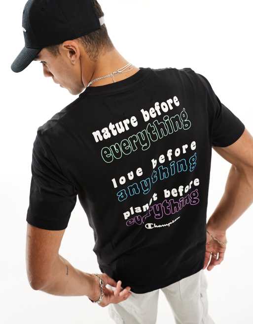 Champion T shirt nera con stampa del logo multiplo sul retro ASOS