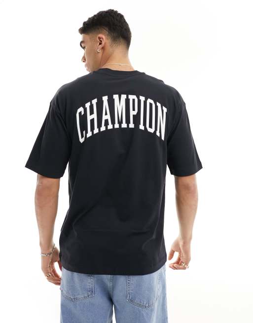Champion T shirt nera con stampa del logo sul retro ASOS