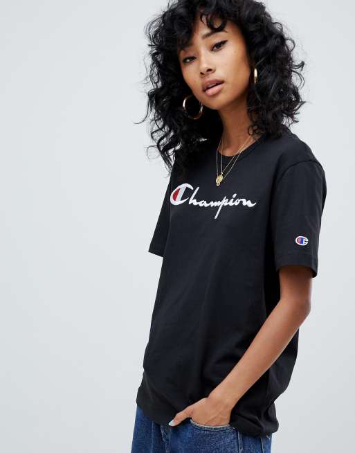 Champion – T-shirt o kroju oversize z tkaniny o splocie poprzecznym z logo na przodzie