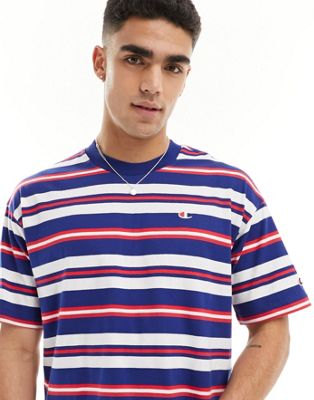 Champion crew neck striped t-shirt in blue red and white - ASOS Price Checker