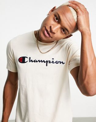 Champion t-shirt with large logo in beige