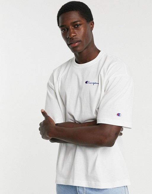Champion t-shirt with small script logo in white