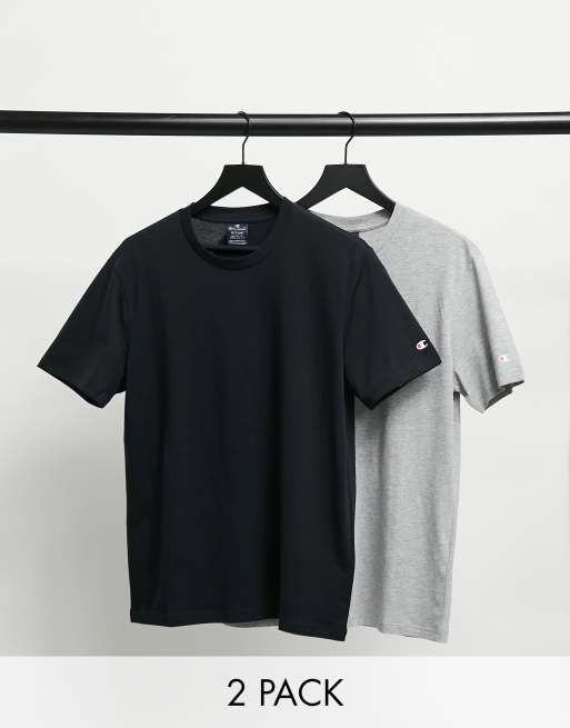 Champion – T-Shirts mit Logo in Schwarz und Grau im 2er-Pack