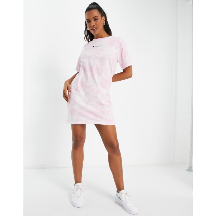 Champion tie dye t-shirt dress in pink ASOS