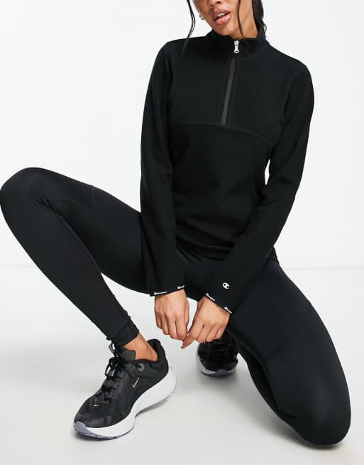 Champion - Top a maniche lunghe da allenamento nero con zip corta e collo a imbuto