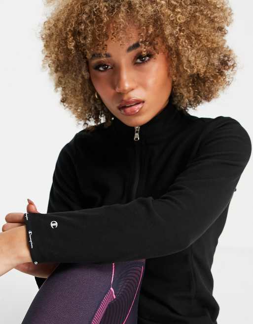 Champion - Top a maniche lunghe da allenamento nero con zip corta e collo a imbuto