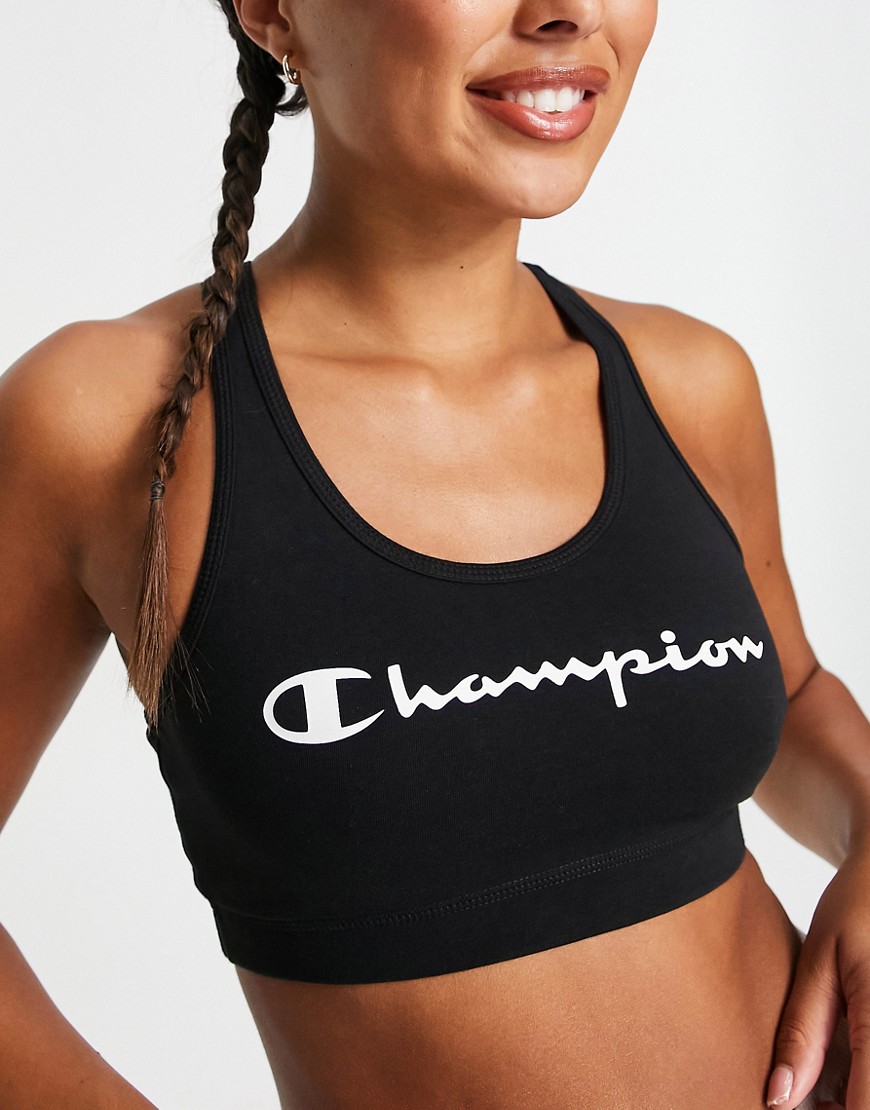 Champion Training large logo sports bra in black