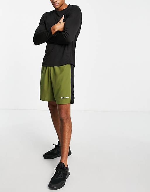 Men Champion training shorts with logo in khaki 