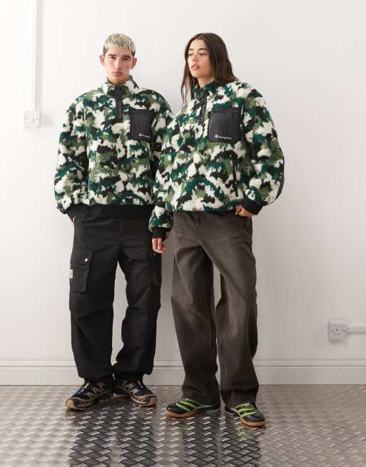 Champion - Uniseks fleece met korte drukknoopbies in camouflageprint, 2 van 4