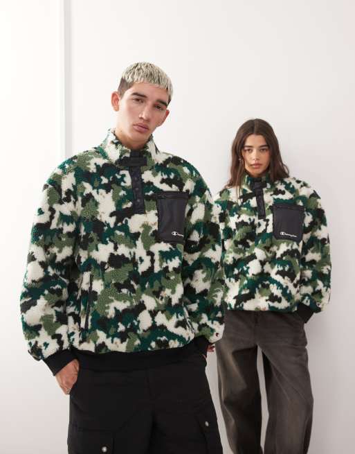 Champion - Uniseks fleece met korte drukknoopbies in camouflageprint, 3 van 4