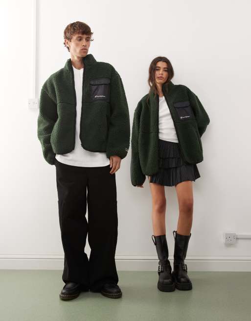 Champion - Uniseks fleece trui met rits in groen, 2 van 4