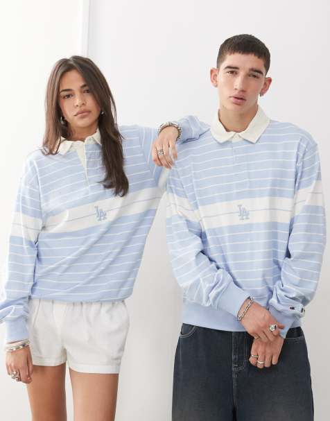 Champion - Uniseks gestreept rugbyshirt in blauw - view 1