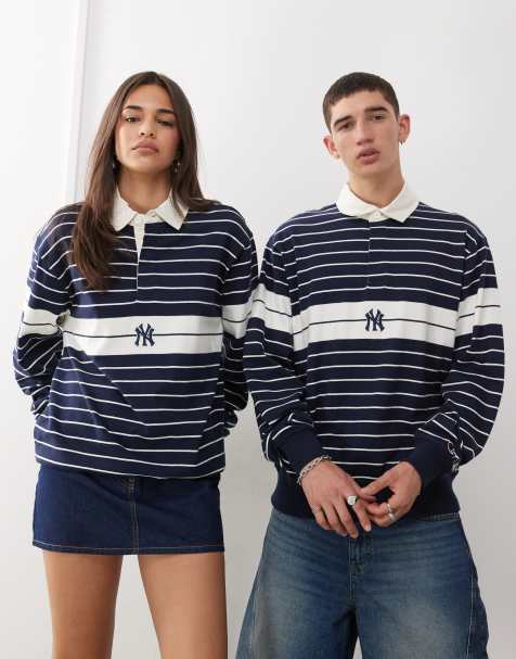 Champion - Uniseks gestreept rugbyshirt in marineblauw - view 1