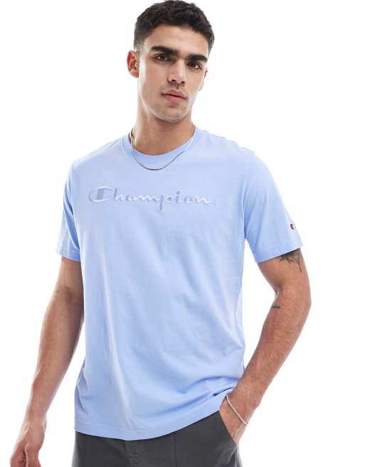 Champion - Uniseks T-shirt met logo in dezelfde tint en korte mouwen in blauw  
