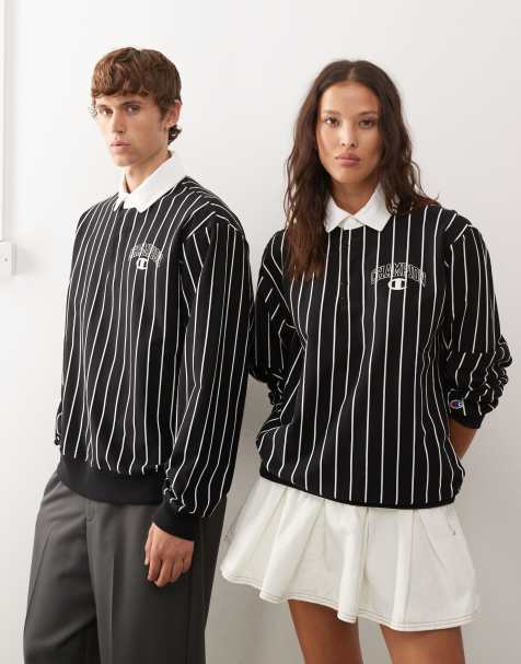 Champion Unisex – Czarna koszulka polo w prążki - view 1