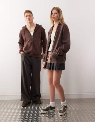 Champion Champion unisex full zip hoodie in brown