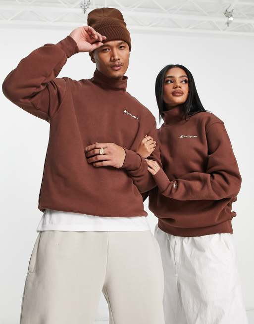 Champion unisex funnel small logo sweatshirt in brown