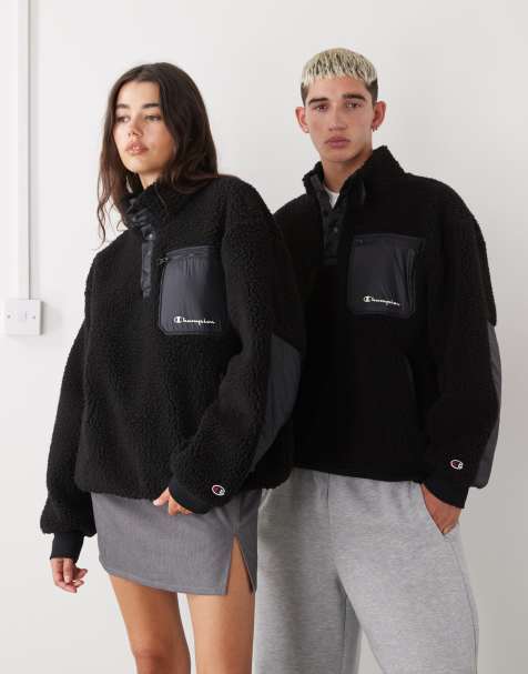 Champion unisex quarter snap fleece jumper in black - view 1