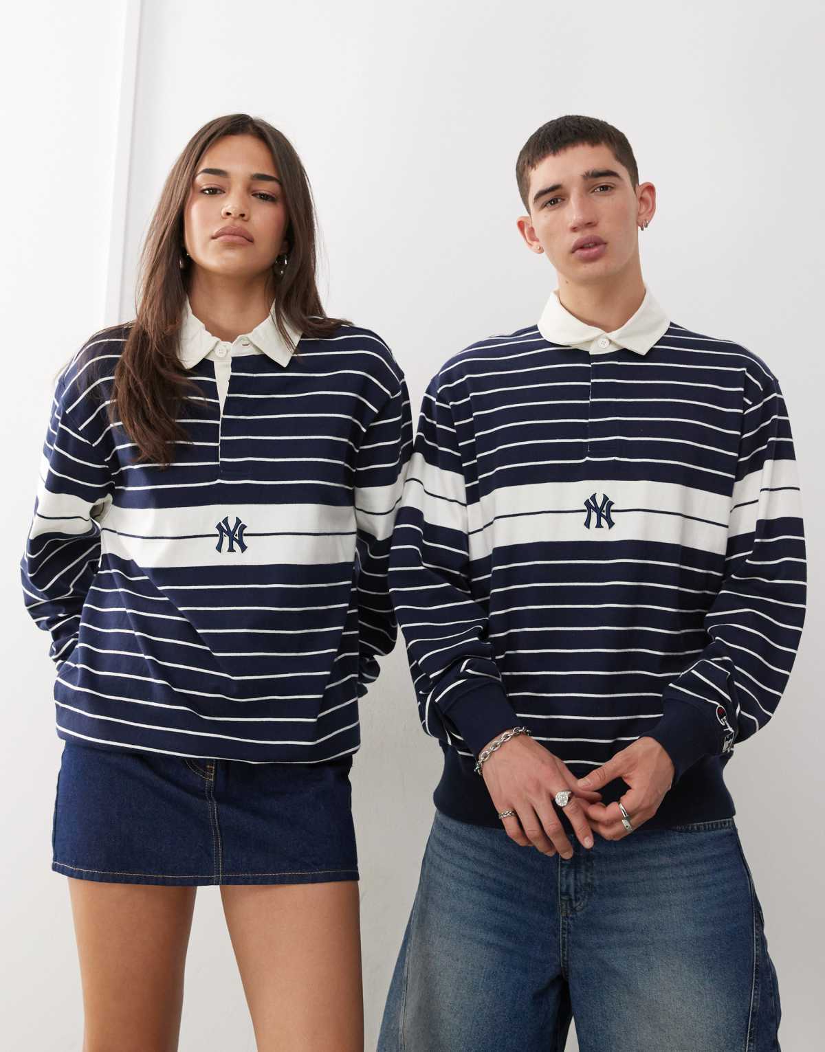 Champion unisex striped rugby shirt in navy