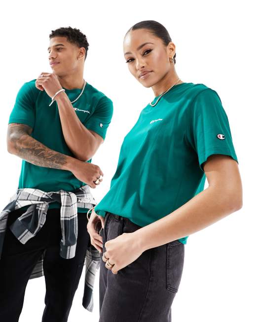 Champion – Unisex-T-Shirt in Dunkelgrün mit Rundhalsausschnitt