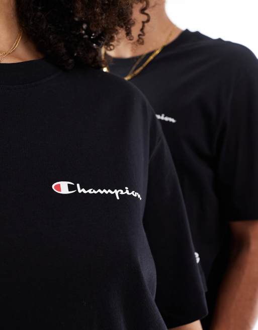 Champion – Unisex-T-Shirt in Schwarz mit Logo auf der linken Brustseite, 4 von 4