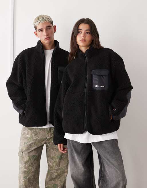 Champion unisex zip up fleece in black, 2 of 4