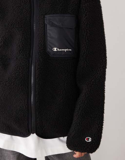 Champion unisex zip up fleece in black, 4 of 4
