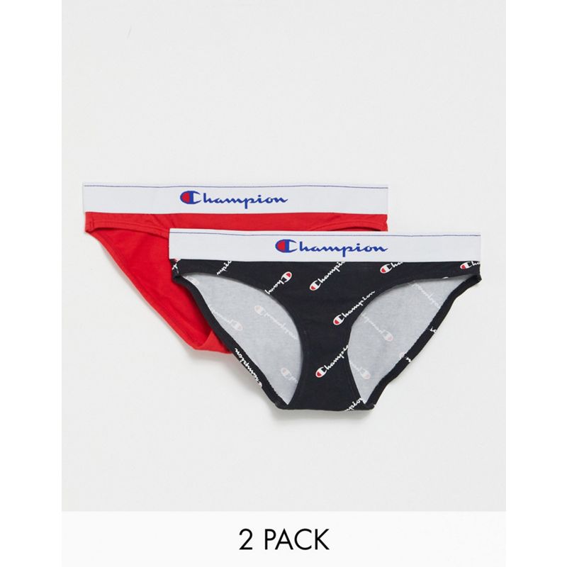Champion – Unterhose mit Logo in Schwarz und Rot im 2er-Pack