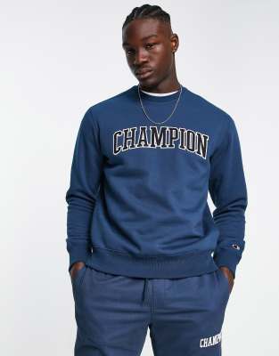 Champion varsity logo sweatshirt in blue - ASOS Price Checker