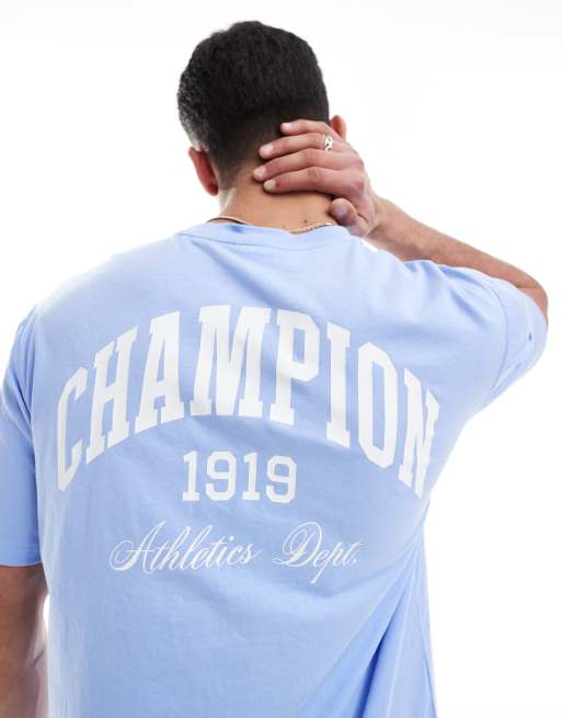 Champion - Varsity T-shirt met print op de achterkanten korte mouwen in blauw  