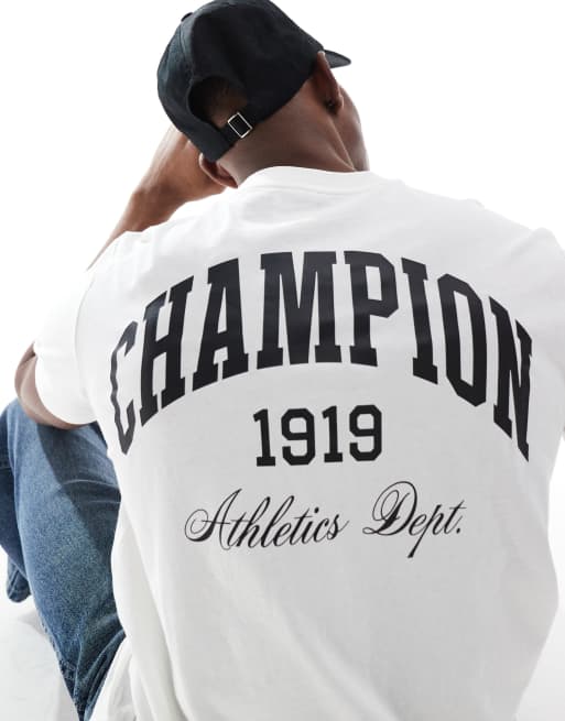 Champion - Varsity T-shirt met print op de achterkanten korte mouwen in wit  