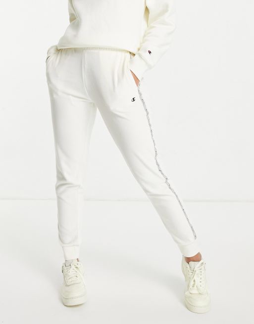 Champion velour trackies with taping in ecru ASOS