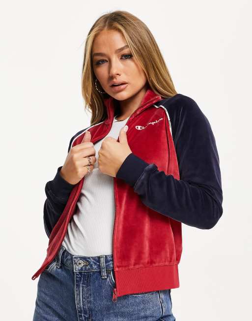 Fremhævet vogn Indkøbscenter Champion velour tracksuit top in navy | ASOS