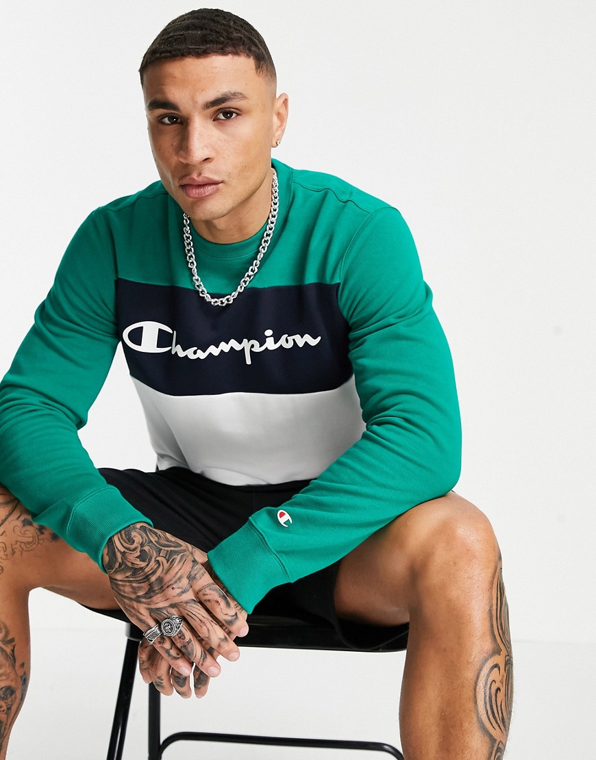 Champion – Vit blockfärgad sweatshirt med stor skriftlogga framtill-Vit/a