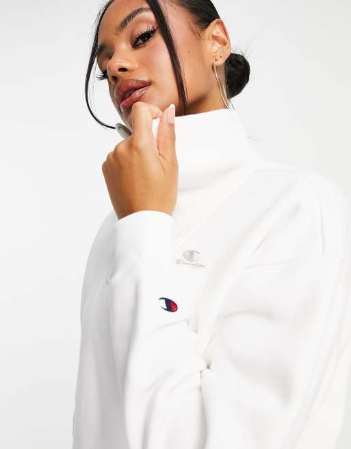 Champion – Vit sweatshirt med ståkrage och liten logga, 4 av 4
