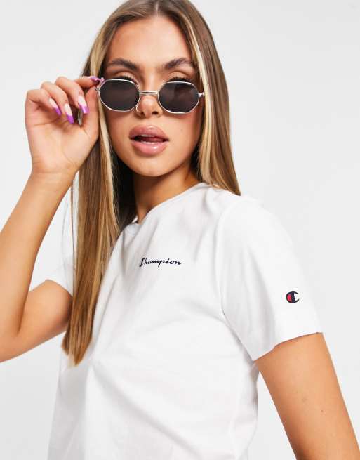 Champion – Weißes T-Shirt mit kleinem Logo