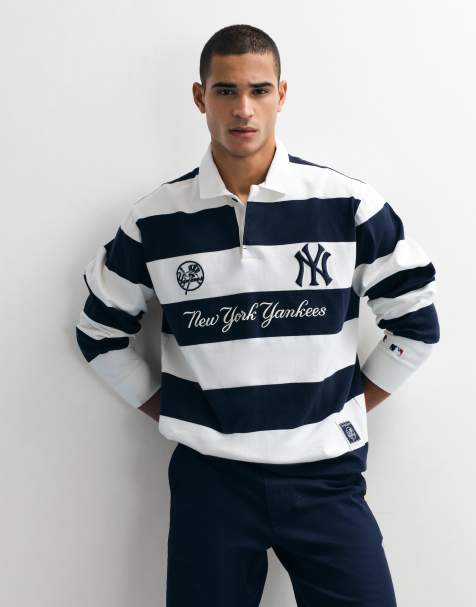 Champion x MLB long sleeve polo t-shirt in navy and white - view 1